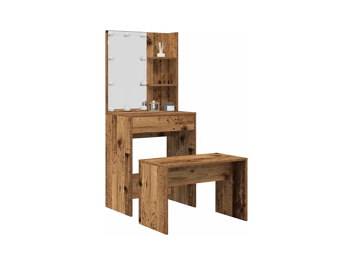 Ensemble de coiffeuse avec LED vieux bois bois d'ingénierie