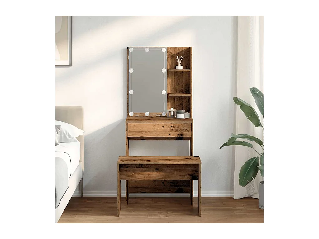 Ensemble de coiffeuse avec LED vieux bois bois d'ingénierie