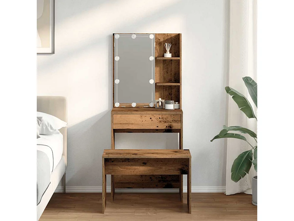 Ensemble de coiffeuse avec LED vieux bois bois d'ingénierie