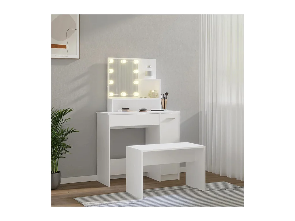 Tocador con luz LED de madera de ingeniería blanca