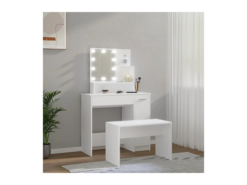 Tocador con luz LED de madera de ingeniería blanca