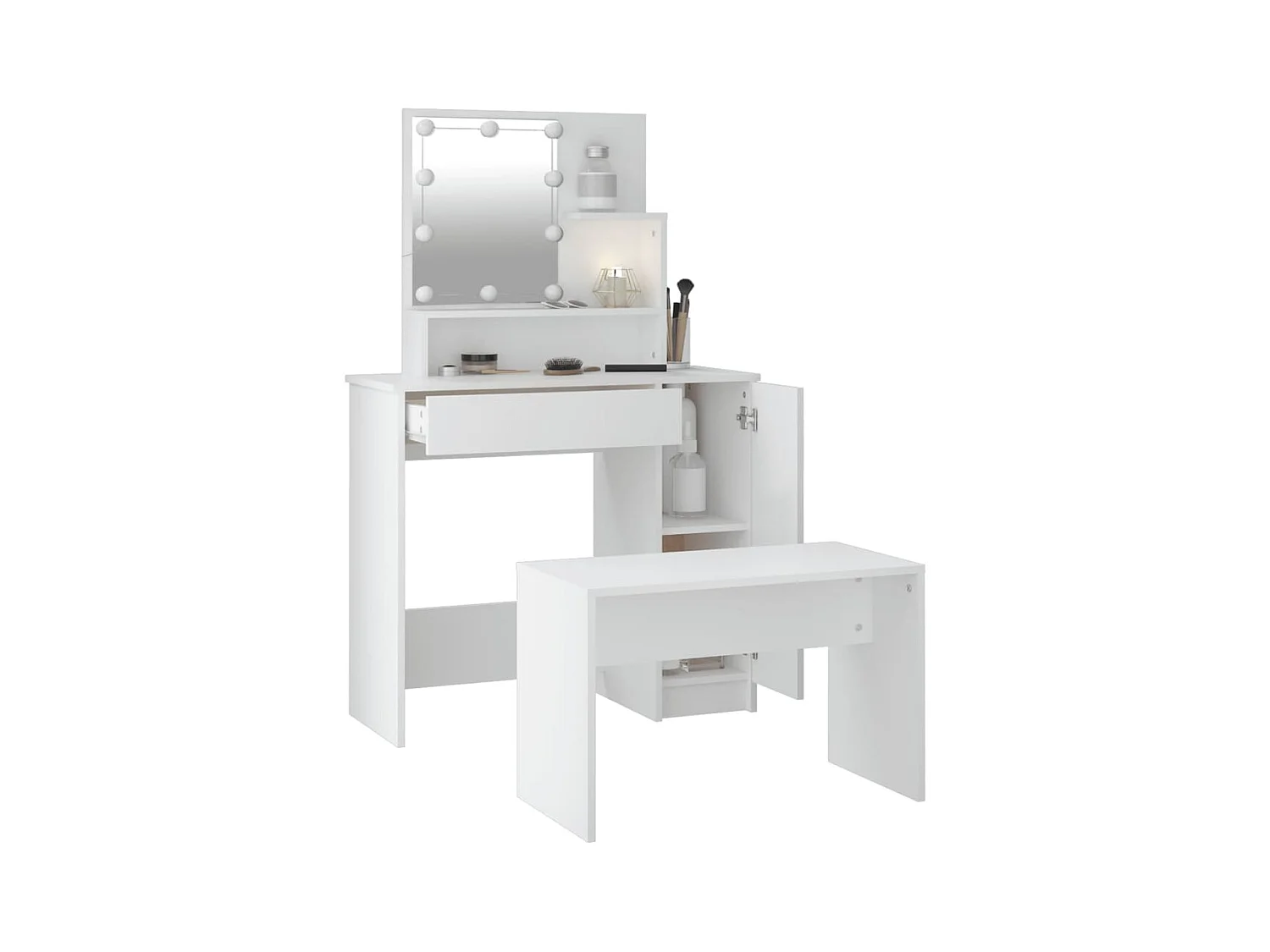 Tocador con luz LED de madera de ingeniería blanca