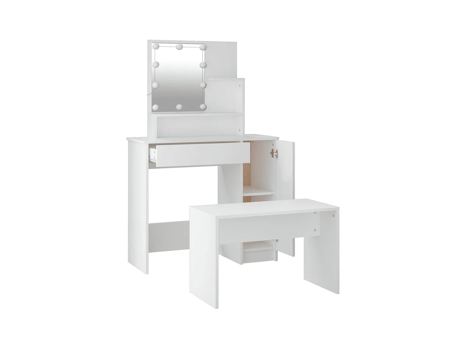 Tocador con luz LED de madera de ingeniería blanca