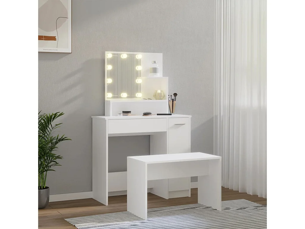 Tocador con luz LED de madera de ingeniería blanca