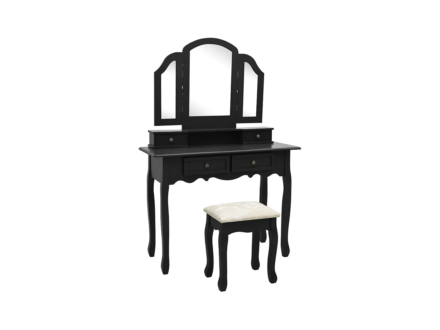 Conjunto de tocador y taburete Negro 100x40x146 cm Paulownia