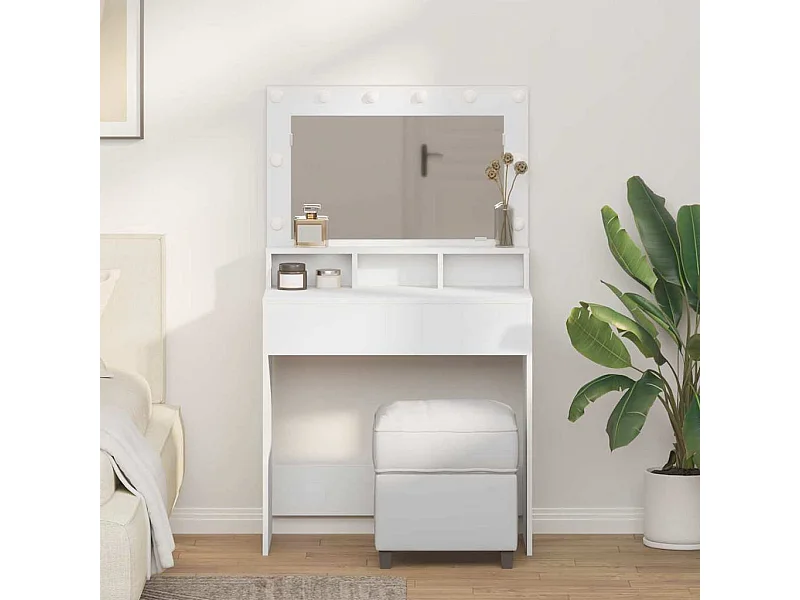 Coiffeuse avec étagère Blanc 79 x 41 x 135 cm Bois d'ingénierie