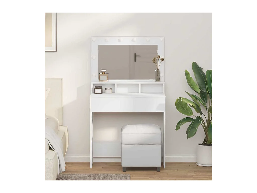 Coiffeuse avec étagère Blanc 79 x 41 x 135 cm Bois d'ingénierie