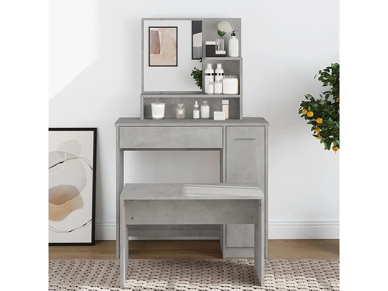 Tocador con espejo Gris hormigón 86,5x35x136 cm