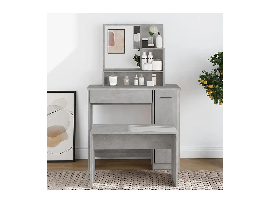 Tocador con espejo Gris hormigón 86,5x35x136 cm