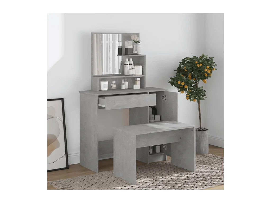 Tocador con espejo Gris hormigón 86,5x35x136 cm