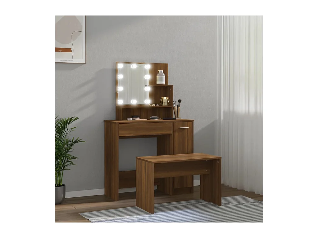 Kaptafelset met LED Bruin Eikenhout