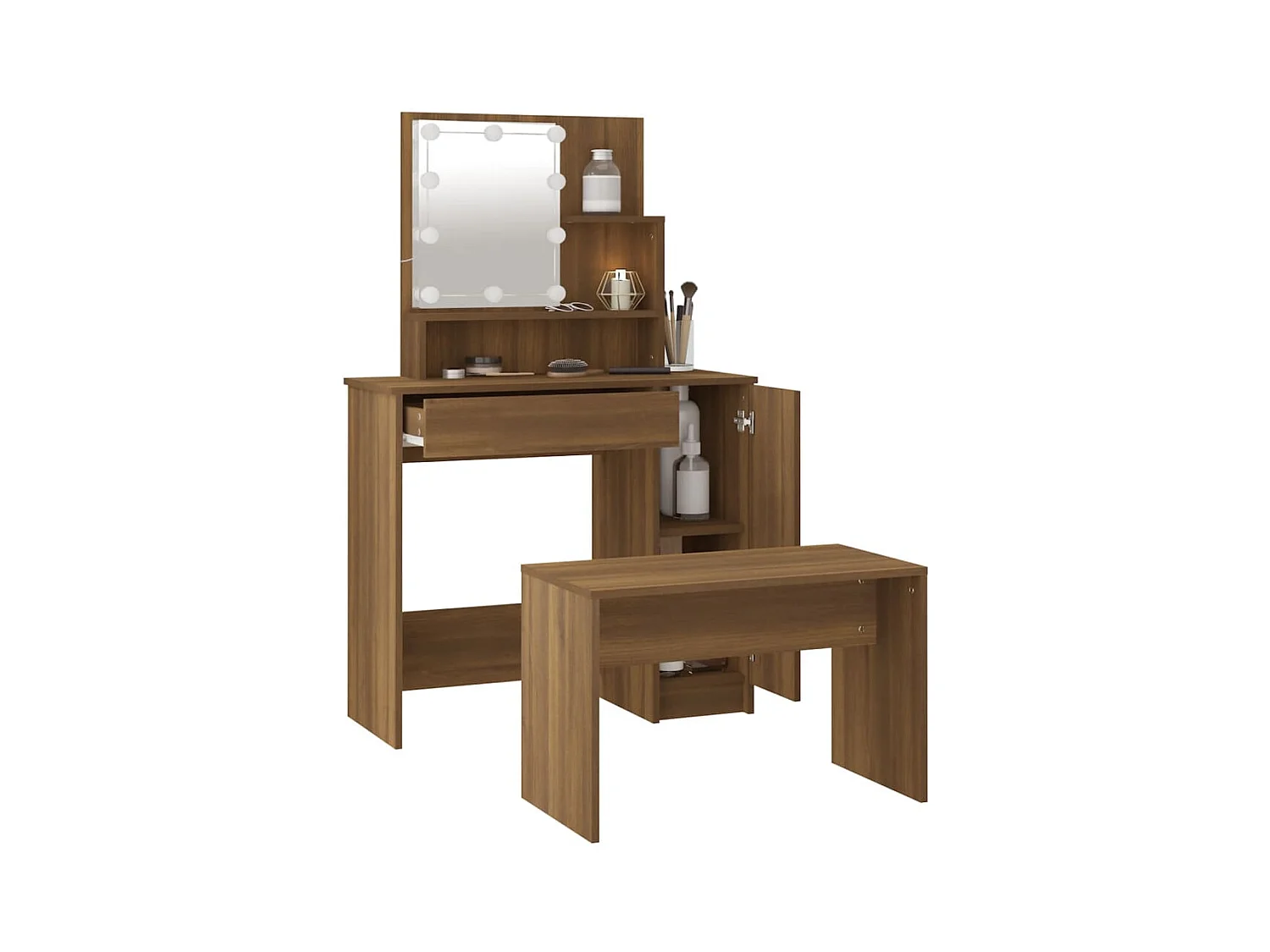 Kaptafelset met LED Bruin Eikenhout