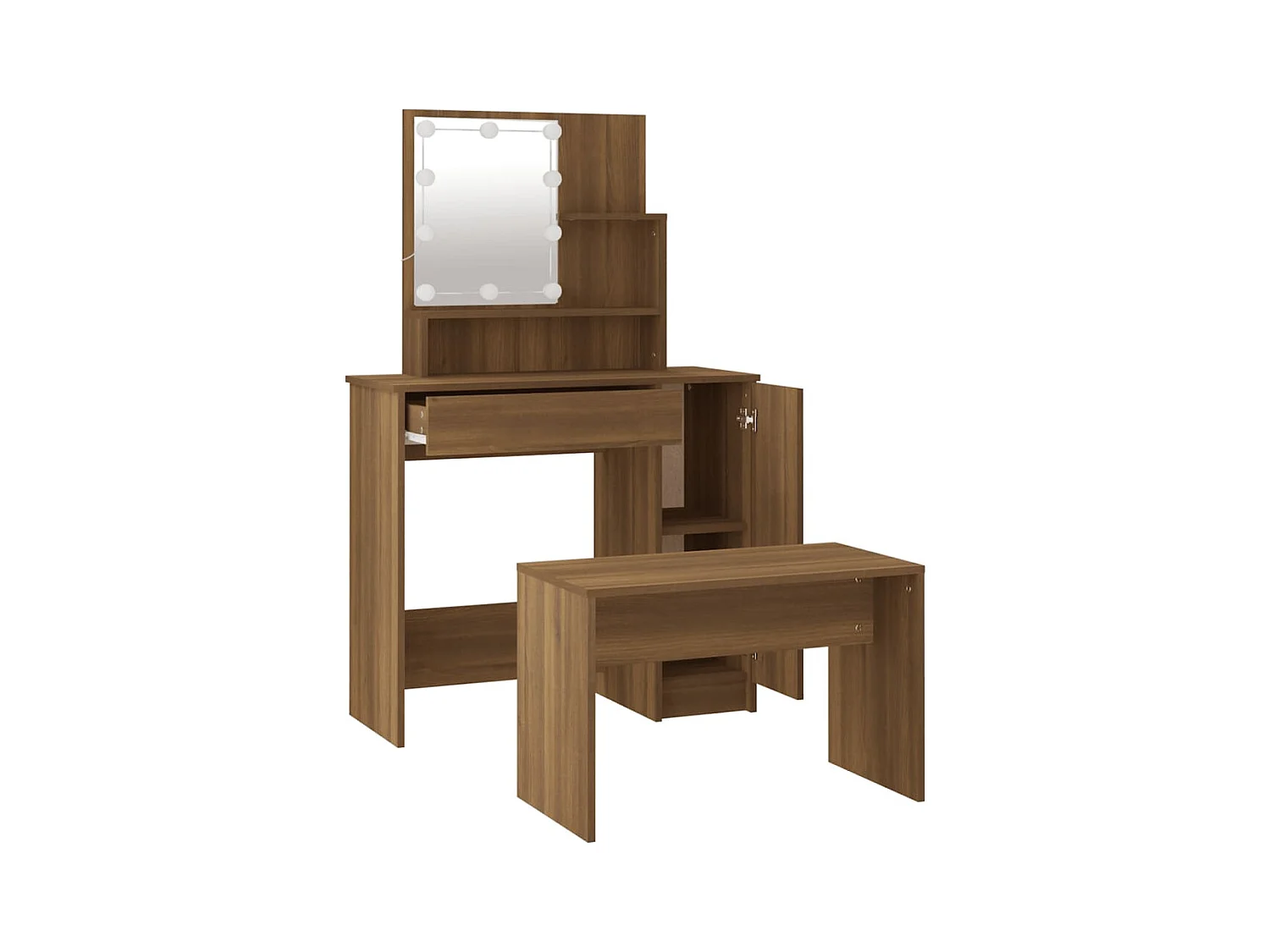 Kaptafelset met LED Bruin Eikenhout