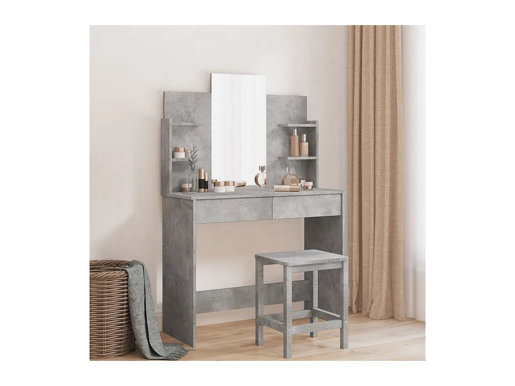 Tocador con espejo gris hormigón 96x39x142 cm