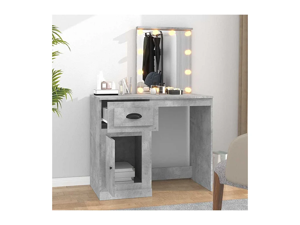 Betongrijze LED kaptafel 90x50x132,5 cm bewerkt hout