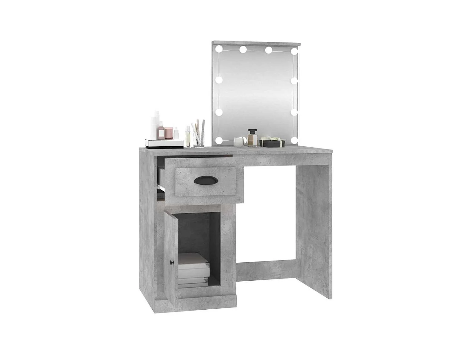 Betongrijze LED kaptafel 90x50x132,5 cm bewerkt hout