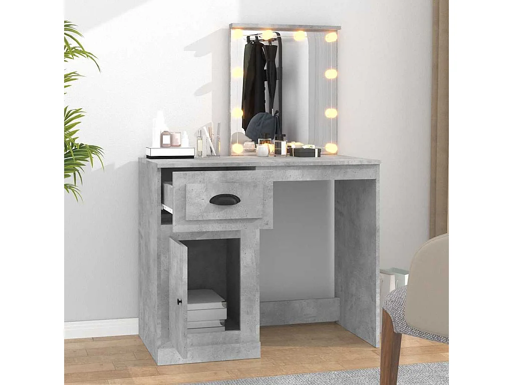 Tocador LED gris hormigón 90x50x132,5 cm madera de ingeniería