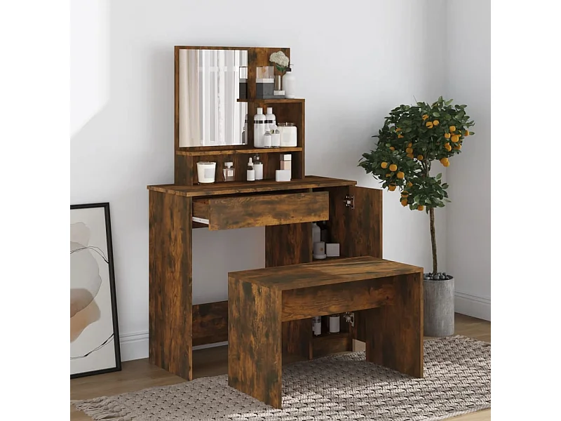 Gerookte eikenhouten kaptafelset 86,5x35x136 cm