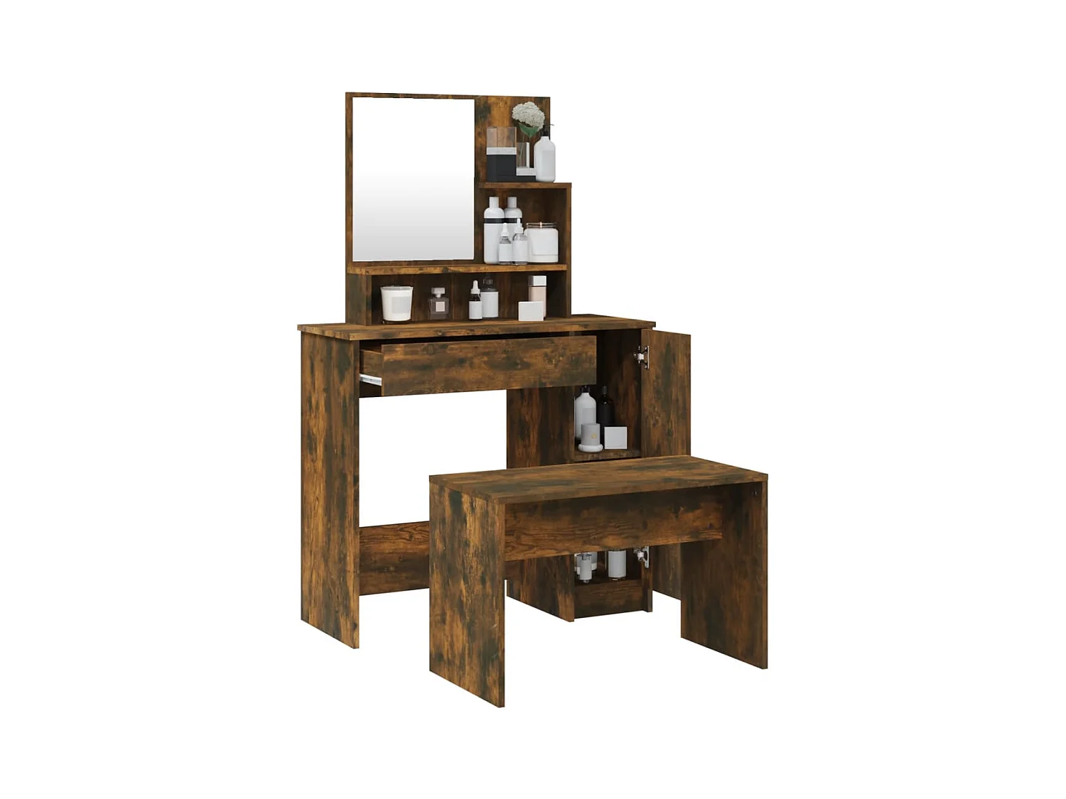 Gerookte eikenhouten kaptafelset 86,5x35x136 cm