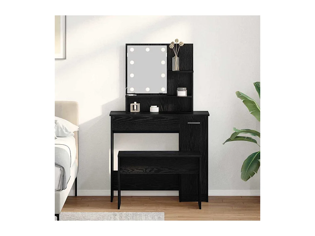 Ensemble de Coiffeuse avec tiroir Chêne noir 86.5 x 35 x 136 cm