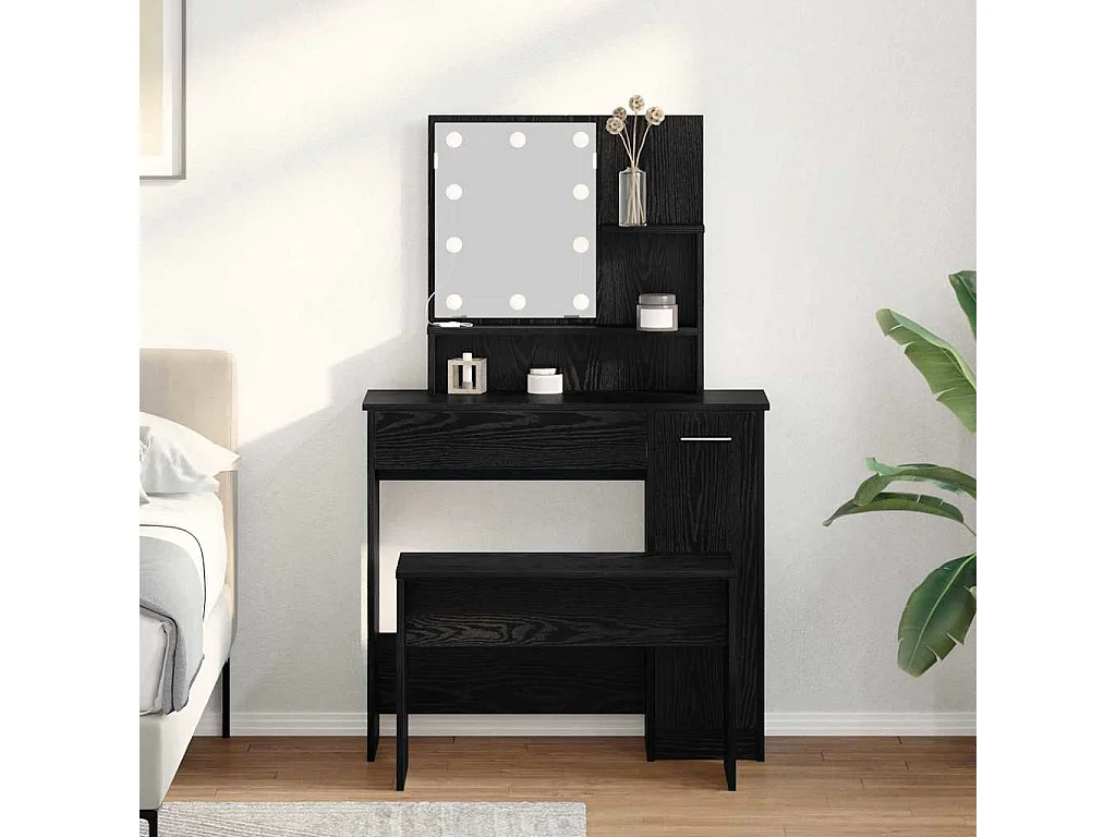 Ensemble de Coiffeuse avec tiroir Chêne noir 86.5 x 35 x 136 cm