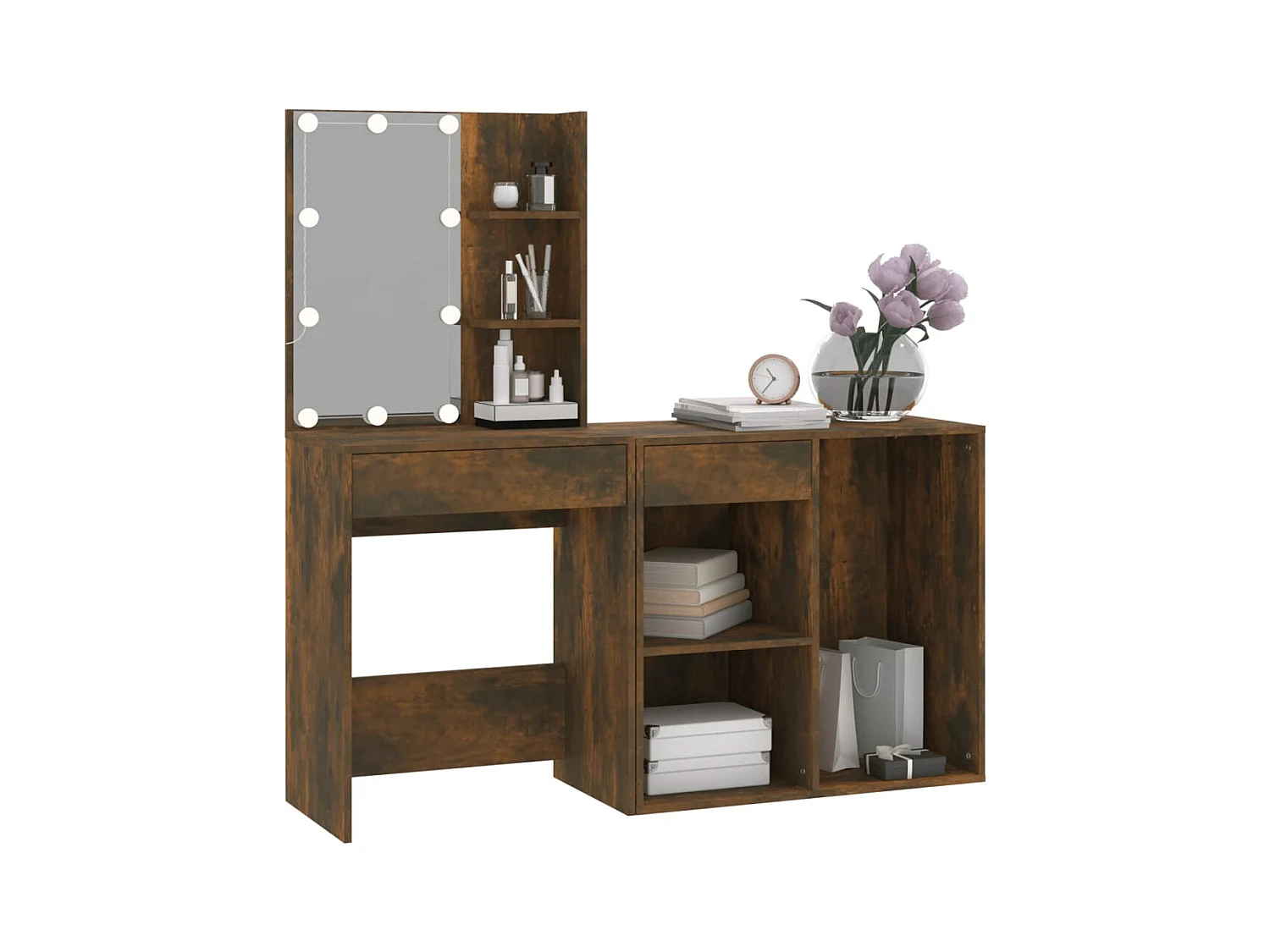 Tocador LED con mueble de madera de ingeniería de roble ahumado