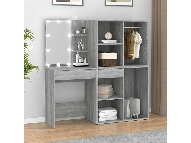 LED-wastafel met kasten Sonoma Gray Engineered Wood