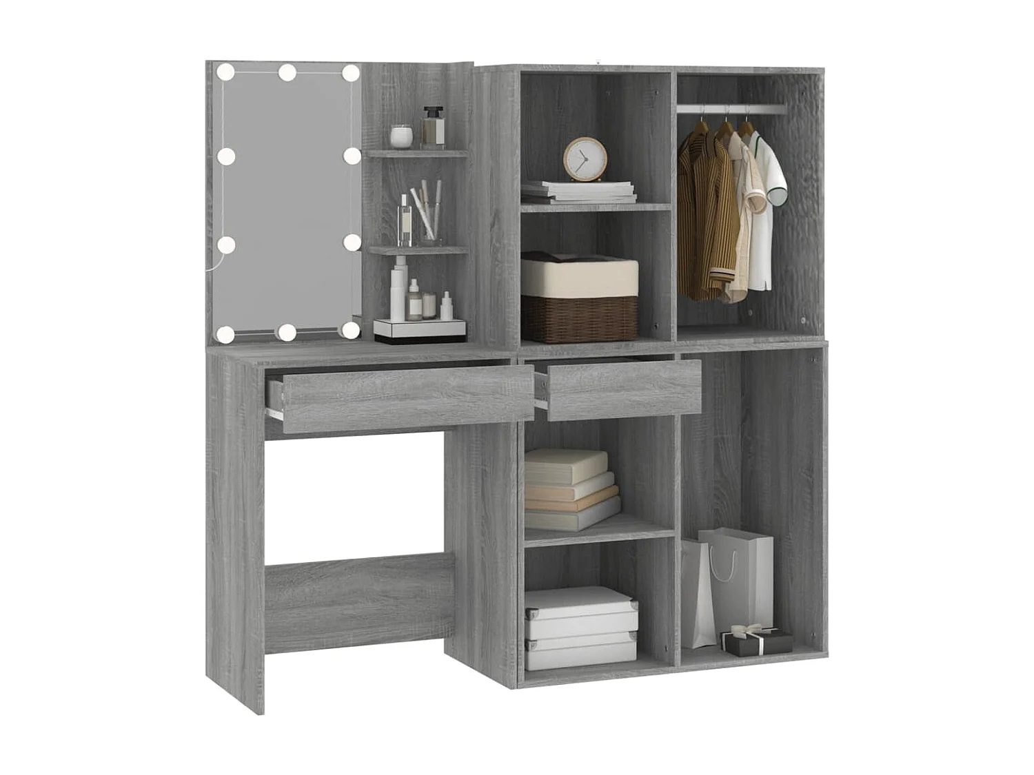 Tocador LED con gabinetes de madera de ingeniería gris Sonoma