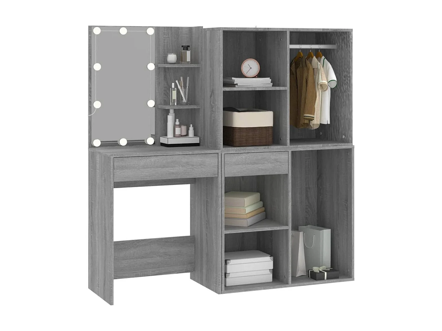 Tocador LED con gabinetes de madera de ingeniería gris Sonoma