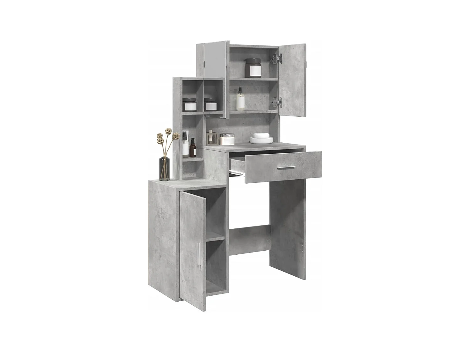 Kaptafel met kast betongrijs 80x35x132 cm