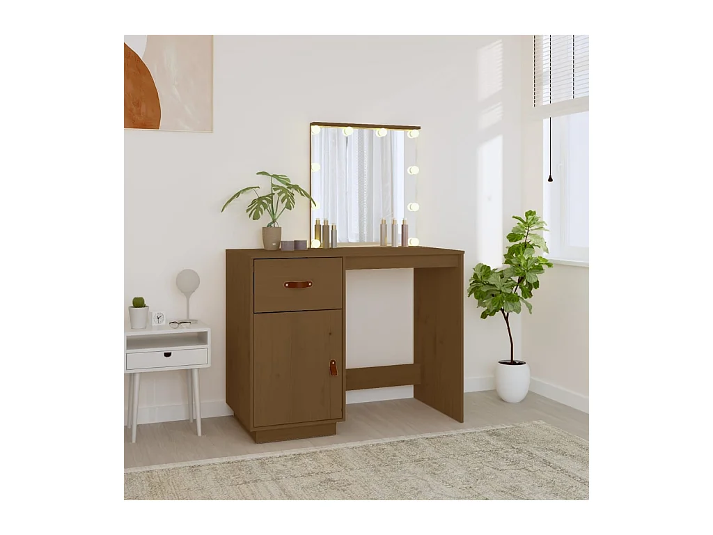 Tocador con LED Marrón miel 95x50x133,5cm Madera maciza de pino