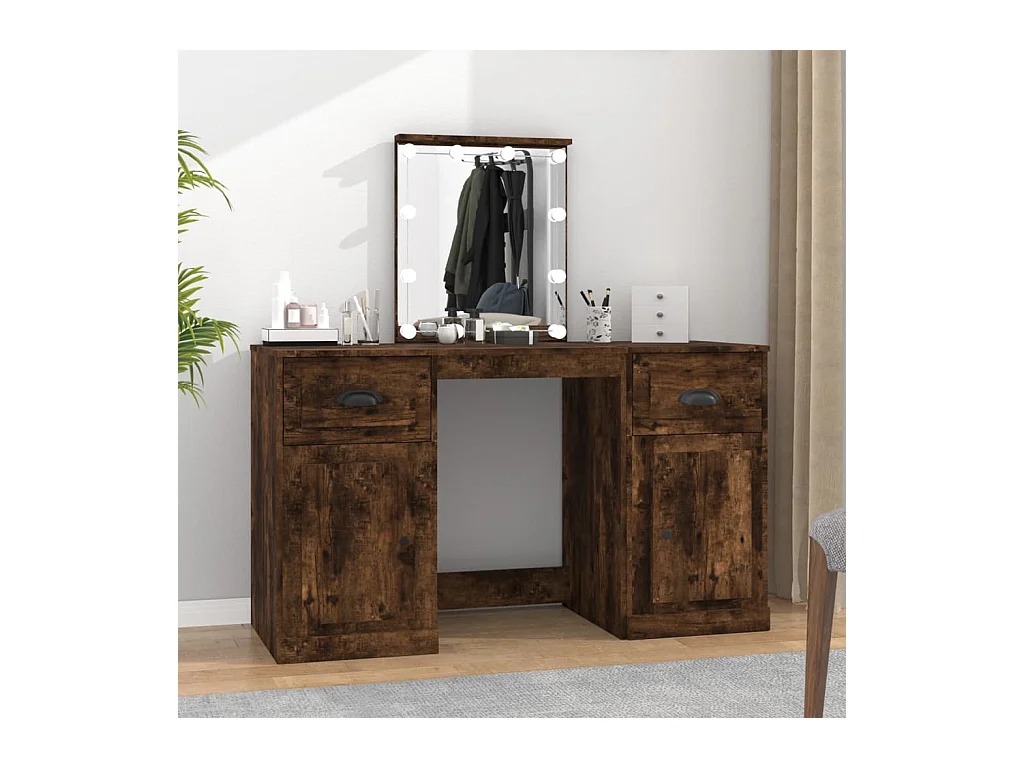 Coiffeuse avec LED chêne fumé 130x50x132,5 cm