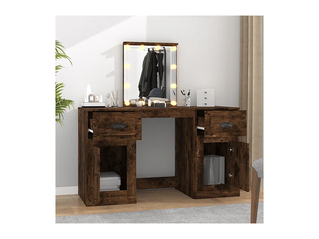 Coiffeuse avec LED chêne fumé 130x50x132,5 cm