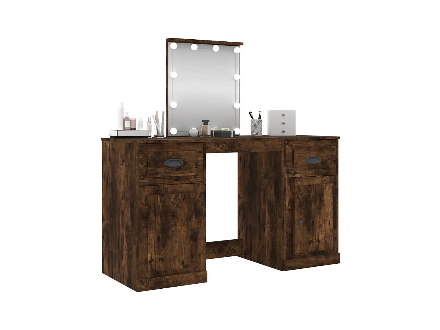 Coiffeuse avec LED chêne fumé 130x50x132,5 cm