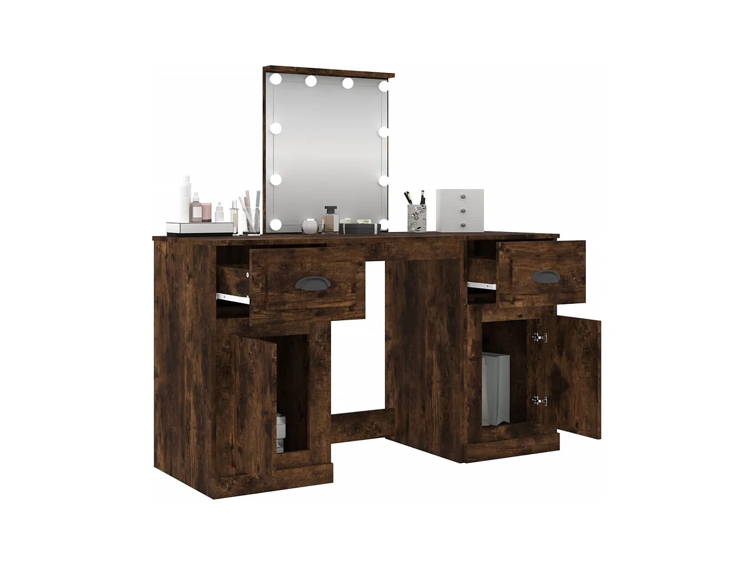 Coiffeuse avec LED chêne fumé 130x50x132,5 cm