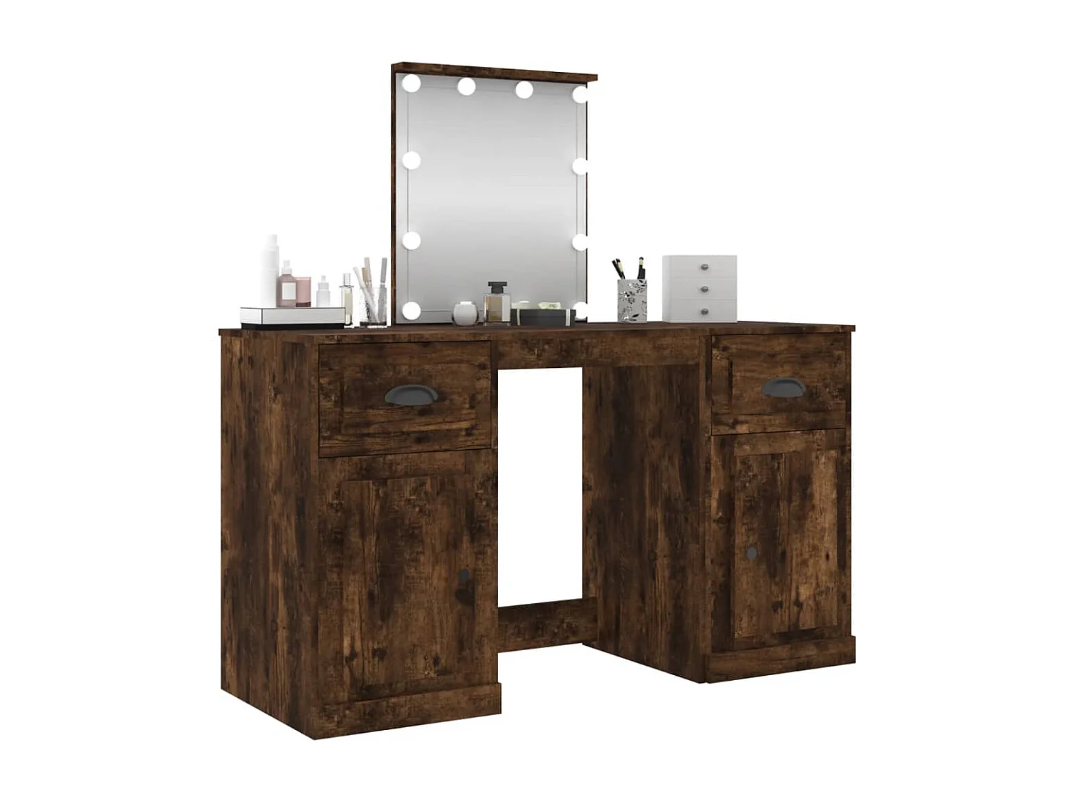 Coiffeuse avec LED chêne fumé 130x50x132,5 cm