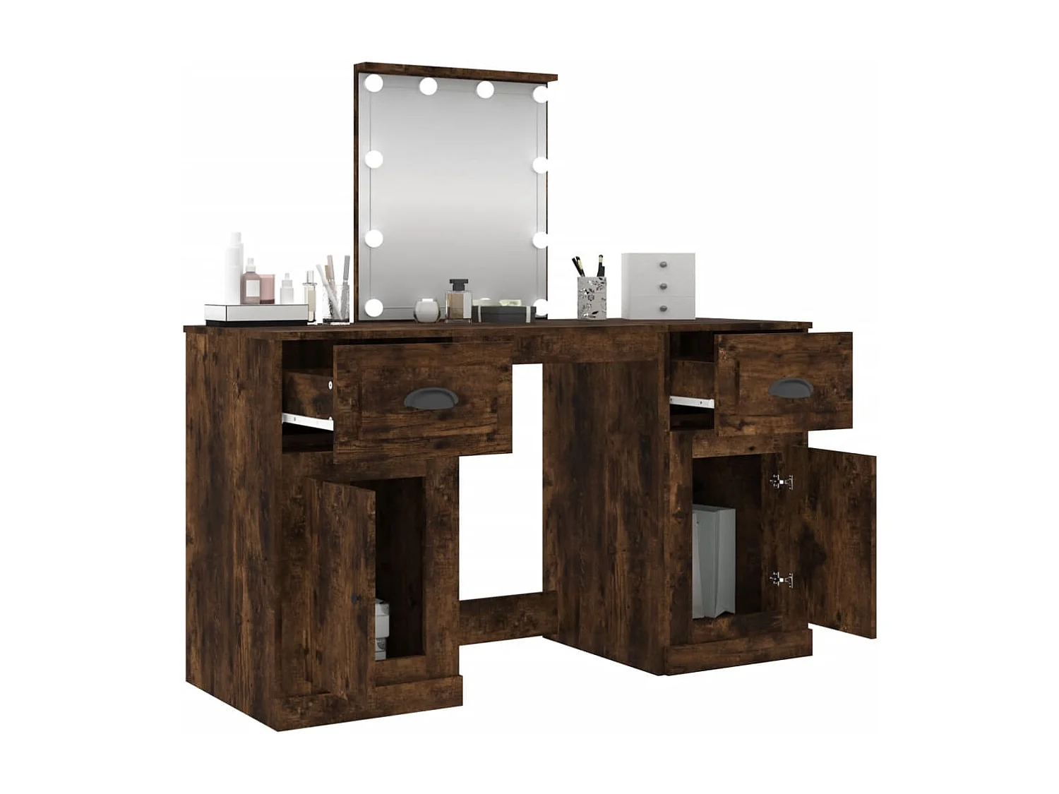 Coiffeuse avec LED chêne fumé 130x50x132,5 cm