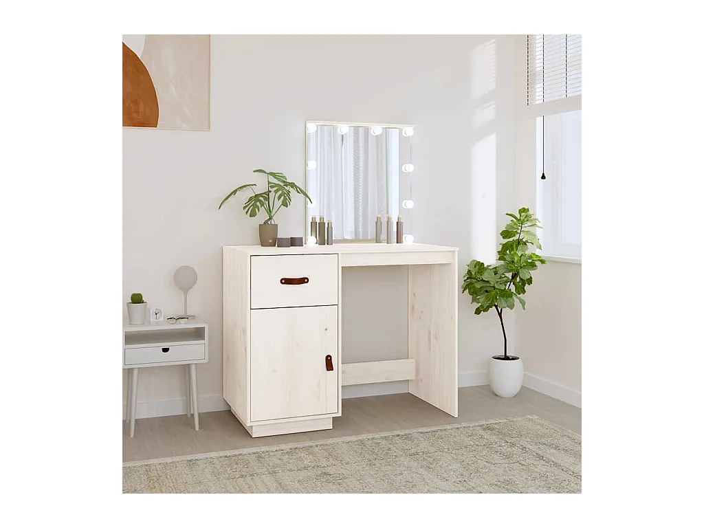 Kaptafel met LED Wit 95x50x133,5 cm Massief grenenhout