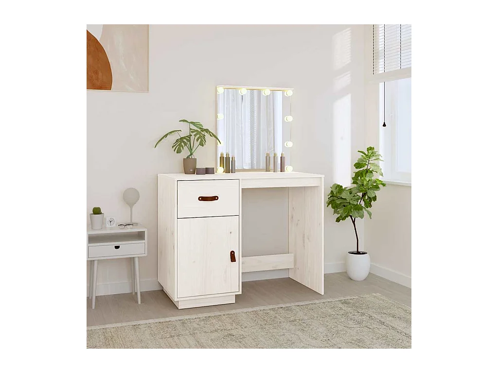 Kaptafel met LED Wit 95x50x133,5 cm Massief grenenhout