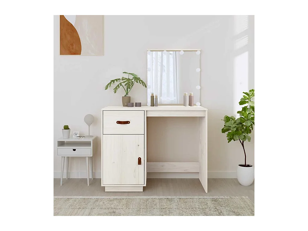 Kaptafel met LED Wit 95x50x133,5 cm Massief grenenhout