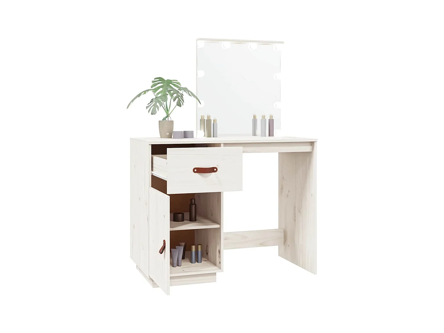 Kaptafel met LED Wit 95x50x133,5 cm Massief grenenhout