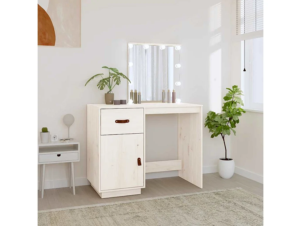 Tocador con LED Blanco 95x50x133,5 cm Madera maciza de pino