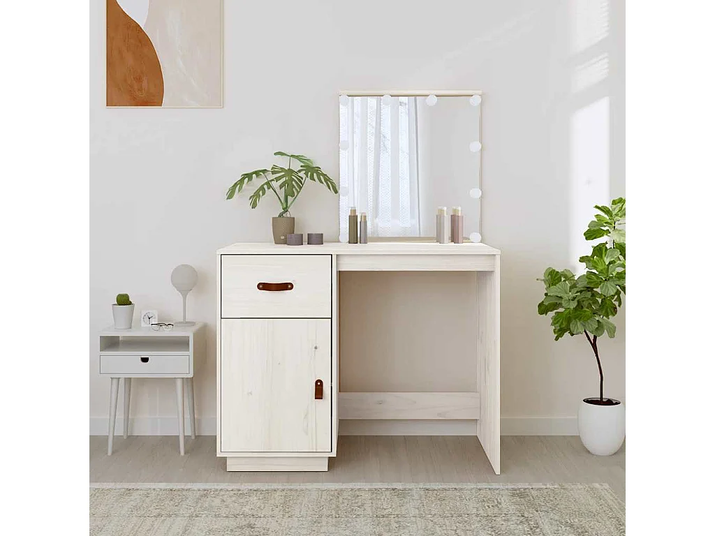 Tocador con LED Blanco 95x50x133,5 cm Madera maciza de pino