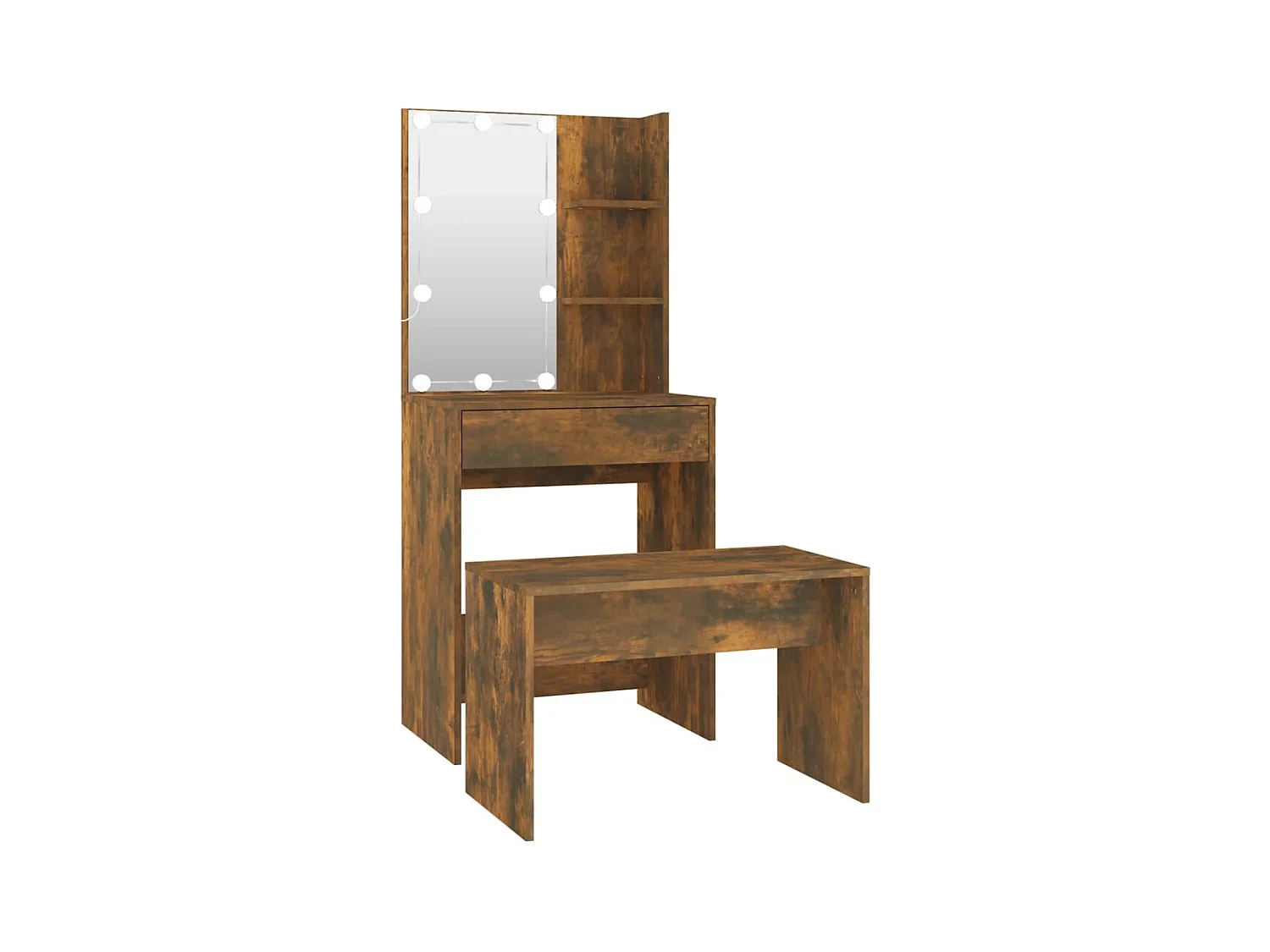 Conjunto de tocador con LED Madera de ingeniería de roble ahumado