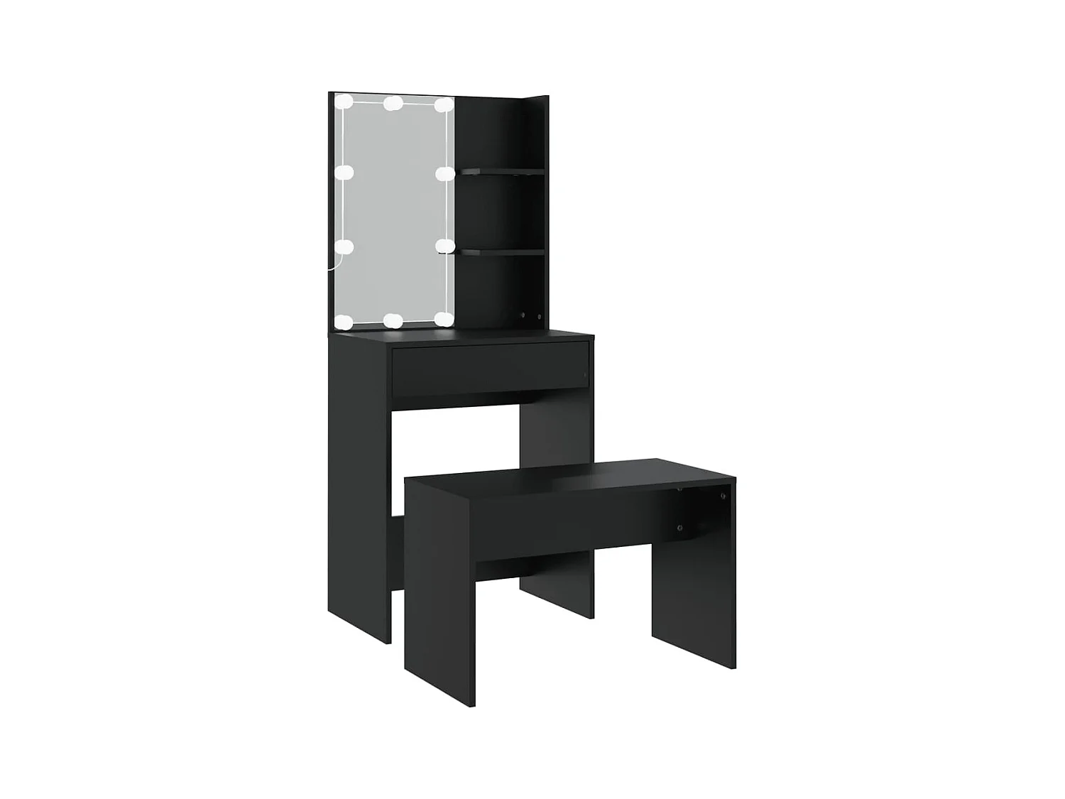 Juego de tocador con LED de madera de ingeniería negra