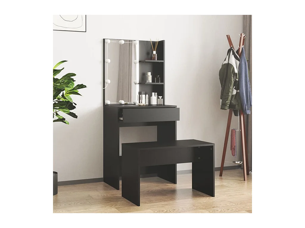 Juego de tocador con LED de madera de ingeniería negra