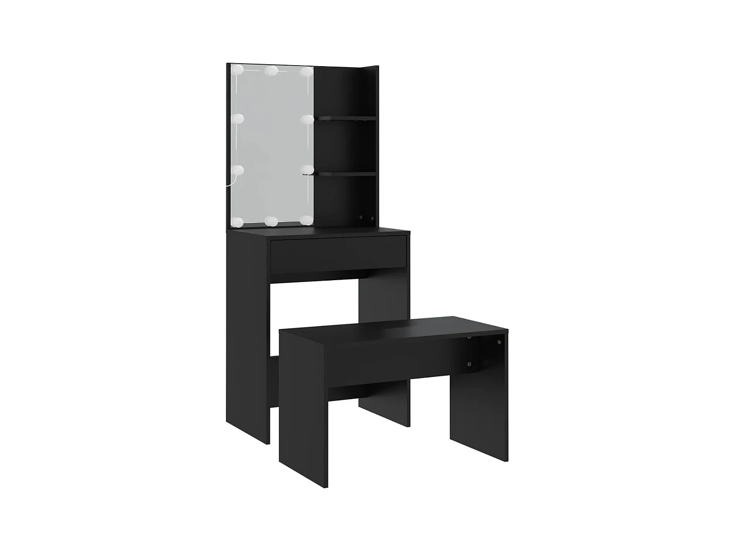 Juego de tocador con LED de madera de ingeniería negra