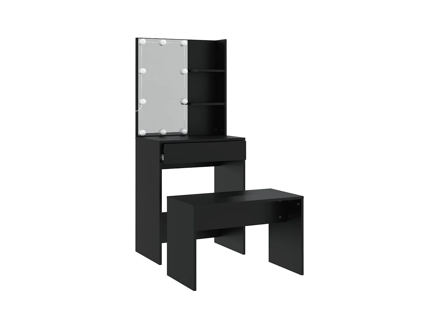 Juego de tocador con LED de madera de ingeniería negra