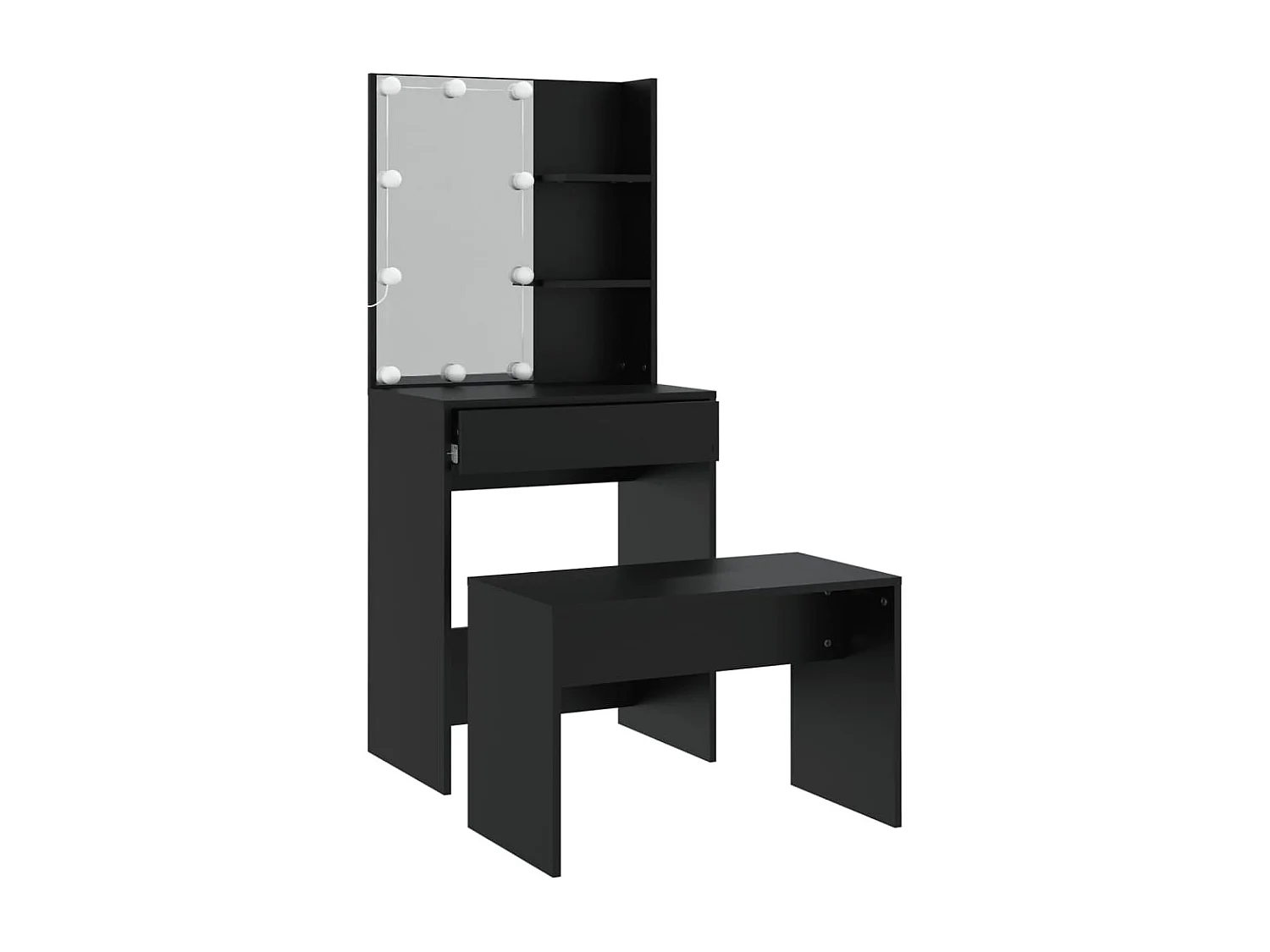 Ensemble de coiffeuse avec LED Noir Bois d'ingénierie