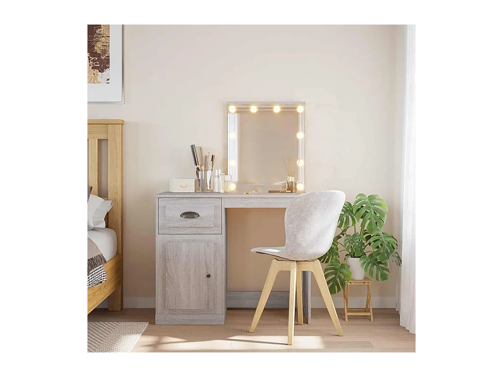 Tocador con luces LED Sonoma gris 90x42x132,5 cm